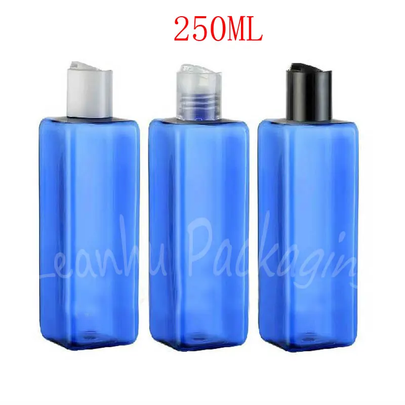 250ML Blue Square Plastikinio Butelio Disko Viršutinio Dangtelio , 250CC Šampūnas / Losjonas Pakuotė Butelis , Tuščias Kosmetikos Pakuotę ( 20 VNT/Lot ) 0