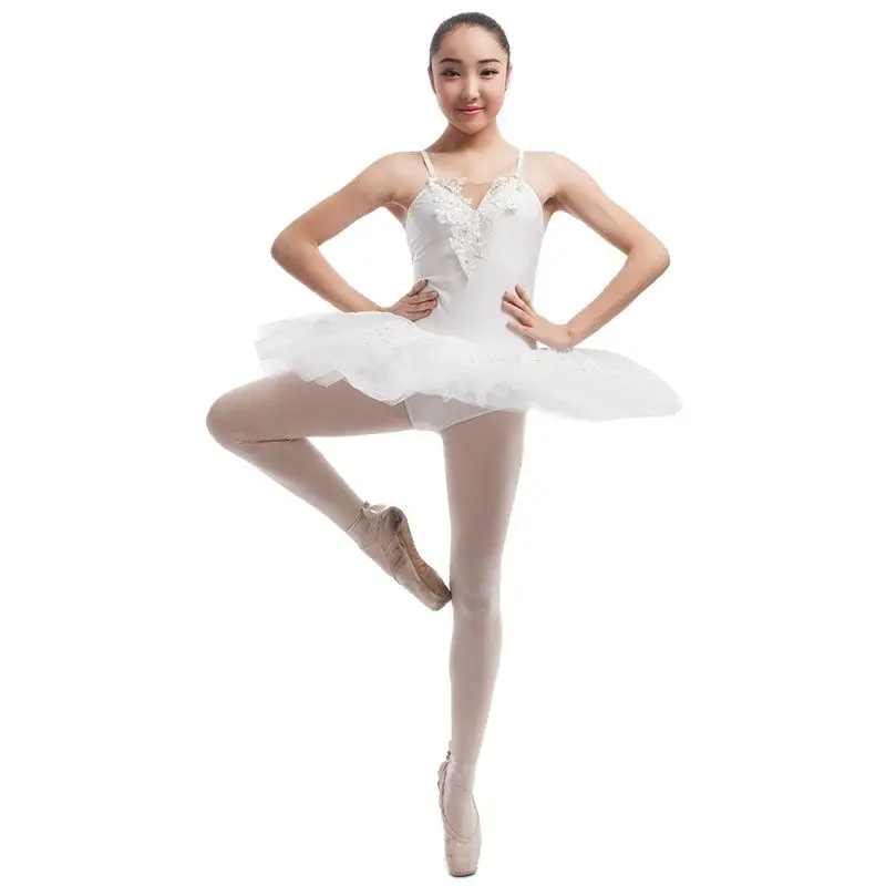 16696 Balta Spandex Liemenė Baleto Šokių Suknelė Su Nėrinių Gėlių Priešais Šokių Tutu Suaugusiųjų/Vaikų Baleto Scenoje Šokis