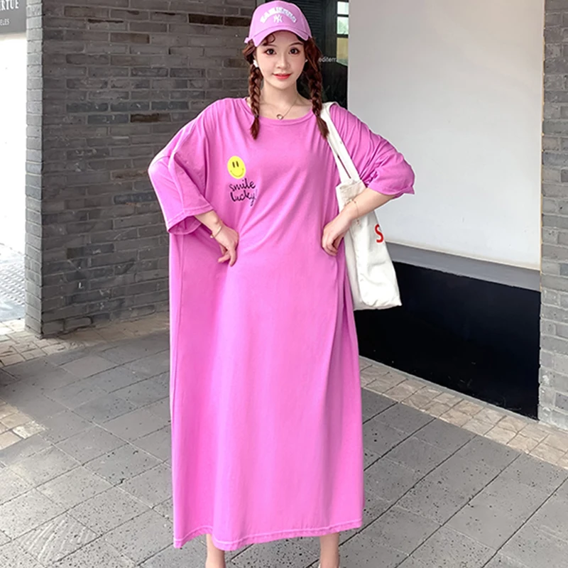 2021 Naujų korėjos Veiduką Spausdinti Prarasti Suknelės Moterims Vasaros Atsitiktinis Raglan Rankovėmis Rausvos spalvos, Midi Suknelė Vestido De Mujer 1
