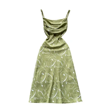 Atostogų Merginos Diržas Suknelė Nišą Vasaros Raktikaulis Stebėjimo Žalia Suknelė Moterų Vidutinio ilgio prancūzijos Juosmens Bodycon Plonas Dirželis Suknelė 5
