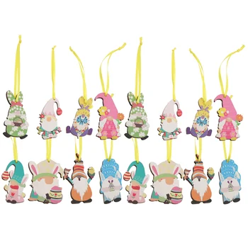 24Pcs Pakabukas Easter Bunny Gnome Katytė Eglutės Puošmenų Velykų Nykštukai Mediniai Išpjovos Velykų Medžio Kiškis