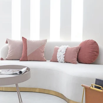 IN Pink kratinys sofa dekoro pagalvėlė padengti ratas sėdynės pagalvės dangtelis baltos gėlės žiedlapis juosmens užvalkalas storas mesti užvalkalas