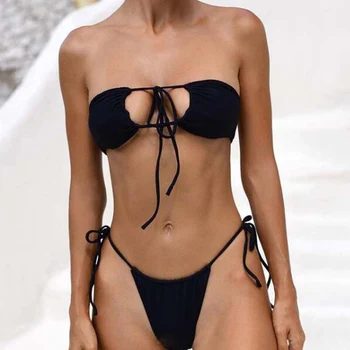 Zrtak Juoda Seksuali Bikini 2022 Moterų maudymosi Kostiumėliai, Push Up Apynasrio Bikini Komplektas Tvarstis Dirželius String Bandeau Vientisų maudymosi kostiumėlis Moterims