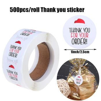 500pcs/roll Dėkojame Už Jūsų Užsakymo Lipdukai Kalėdų Skrybėlę Apvalios Etiketės Lipdukas Rankų darbo Lipdukas Kepimo Antspaudas Etiketės, Lipdukai