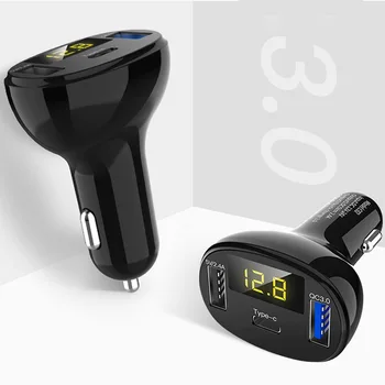 Nešiojamų Realiu Laiku Stebėti 3-Uostai PC+ABS USB PD Tipo C Mobiliųjų Įrenginių Automobilinis Įkroviklis Adapteris, Skirtas 