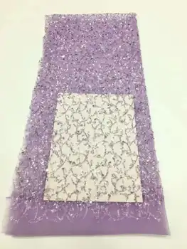 Violetinė Vestuvių Nėrinių Audinio 2022 Aukštos Kokybės siuvinėjimo prancūzijos tiulio nėrinių Nigerija nėrinių audinys Su Blizgučiai Ir Karoliukai Už Suknelę