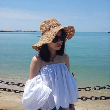 Mingjiebihuo naujas mados korėjos lankstymo paplūdimio šiaudų skrybėlę moterų vasaros laukinių mažų šviežių pajūrio vasaros atostogų, saulės skydelis skrybėlę